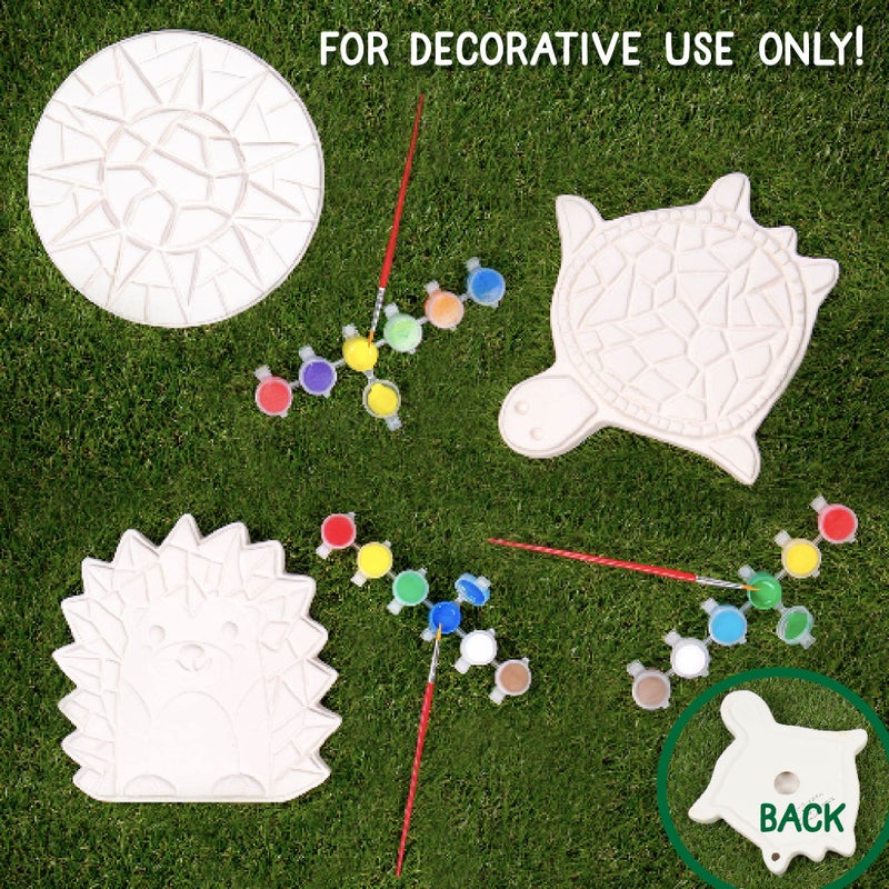 Creative Roots Mosaic Turtle, Hedgehog, & Sun - 3-Pack 7-Inch Ceramic Stepping Stones & 6 Vibrant Paints, Paint Your Own DIY Stepping Stones for Kids Ages 8+ - Image 2